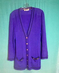 VINTAGE WORLDLY THINGS MADE IN ITALY ROYAL PURPLE GOLD BUTTON CARDIGAN KNIT JACKET SIZE 12