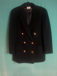 AUGUSTUS SOLID BLACK WITH GOLD BUTTON DOUBLE BREASTED COAT JACKET SIZE 12