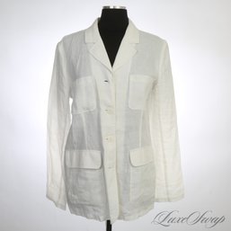 SUMMERS BEST SUD EXPRESS 100 PERCENT PURE LINEN WHITE UNLINED UNSTRUCTURED PATCH POCKET JACKET WOMENS L