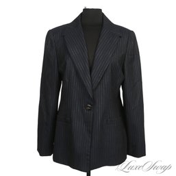 A BRAND NEW WITH TAGS $375 LINDA ALLARD ELLEN TRACY NAVY BLUE PINSTRIPED BLAZER JACKET 12