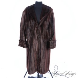 #7 INSANE INSANE INSANE VINTAGE GENUINE FUR BROWN CHESTNUT STREAKED SAILOR COLLAR LONG COAT