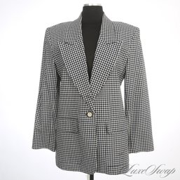 A HIGH IMPACT BRECKENRIDGE WOOL BLEND MIDNIGHT AND WHITE BOX CHECKED PEAK LAPEL BLAZER JACKET 10