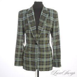 A VERY COOL VINTAGE CARLISLE SEAFOAM MUTED GREEN SILK BLEND SLUBBY SPRING TWEED TARTAN JACKET 12