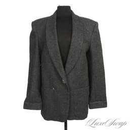 VINTAGE HUNTERS! VINTAGE INTERNATIONAL SCENE CHARCOAL GREY MOTTLED TWEED SHAWL COLLAR BLAZER JACKET 11/12