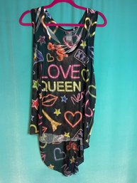 NEW WITHOUT TAGS BLUSH SLEEVELESS 'LOVE QUEEN' GRAPHIC MESH TANK SIZE XL
