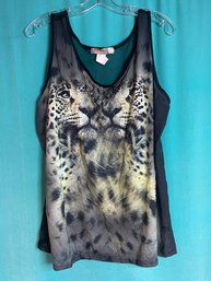 NEW WITHOUT TAGS RAINBOW PLUS BLACK AND BEIGE SLEEVELESS MESH LEOPARD FACES TANK SIZE XL