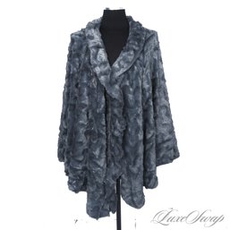 BRAND NEW WITHOUT TAGS SUPER SOFT ANTHRACITE SOLID FAUX FUR PLUSH SCALLOPED WAVE CAPE WRAP OSFM