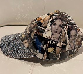 NEW BROWN TONES PATENT MAGAZINE MODEL PRINT BLING RHINESTONE CAP