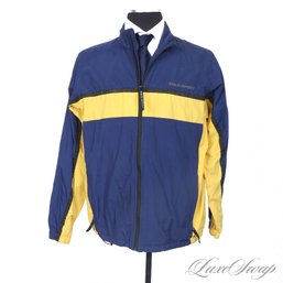 NEO VINTAGE 90S Y2K MENS POLO RALPH LAUREN NAVY BLUE AND GOLD COLORBLOCK UNSTRUCTURED SPRING JACKET M