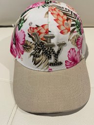 NEW BEIGE WHITE PINK HAWAIIAN VACATION TROPICAL NY COTTON CAP