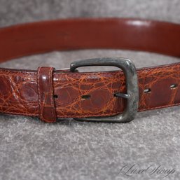 HIGH VALUE RALPH LAUREN GENUINE AMERICAN ALLIGATOR BELT WITH TWO PIECE .925 STERLING SILVER BUCKLE WOMENS 30