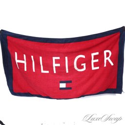 POOLSIDE READY! TOMMY HILFIGER NEO VINTAGE RED WHITE AND BLUE LOGO FULL SIZE TERRYCLOTH TOWEL