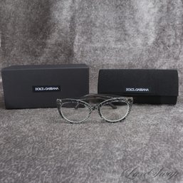 WITH ORIGINAL BOX AND CASE! AWESOME DOLCE & GABBANA MADE IN ITALY CLEAR LACE MESH PRINT CAT EYE GLASSES