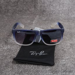 BRAND NEW WITH TAGS RAY BAN MADE IN ITALY RUBBERIZED BLUE FADING TO SEMI CLEAR SUNGLASSES