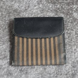 AUTHENTIC VINTAGE FENDI MADE IN ITALY PEQUIN STRIPE FABIC AND LEATHER LARGE BIFOLD WALLET