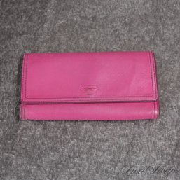COACH FREESIA PINK SOFT NAPPA LEATHER LONG CLUTCH WALLET WITH PURPLE LEATHER LINING