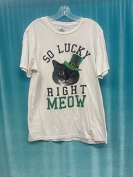 'SO LUCKY RIGHT MEOW' IRISH ST PATRICKS CAT GRAPHIC TEE SHIRT SIZE XL
