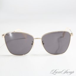 #2 LETS GO DIVAS! DRAMATIC AUTHENTIC GUCCI MADE IN ITALY WHITE ARM AND GOLD METAL SUNGLASSES