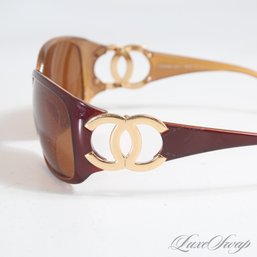 #3 THE ONES EVERYONE WANTS! AUTHENTIC CHANEL MADE IN ITALY SEMI TRANSLUCENT MAPLE BROWN BIG CC SUNGLASSES