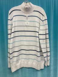 OLD NAVY WHITE AND BLUE STRIPE LONG SLEEVE PULLOVER ZIP  SWEATER SIZE XL