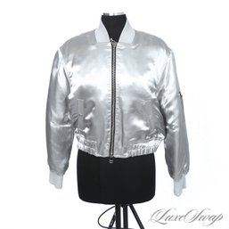 BRAND NEW WITH TAGS $695 ELIZABETH AND JAMES 'ROYAN' SILVER METALLIC PUFFER MA-1 FLIGHT COAT M
