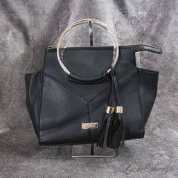 #2 BRAND NEW WITH TAGS BEBE BLACK GRAINED GOLD HARDWARE 'AURORA' TOTE BAG
