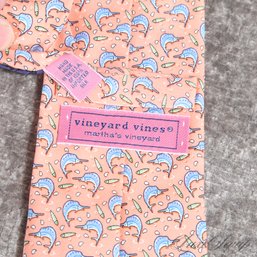 SUMMER FRESH! MENS VINEYARD VINES PEACH CORAL FOULARD SILK TIE WITH WHIMSICAL SWORDFISH