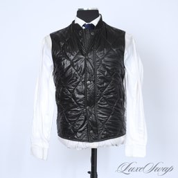 NEAR MINT AND RECENT MENS BURBERRY BLACK SLICKER GLOSS DIAMOND QUILTED PADDED GILET VEST M