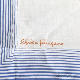 #2 A VERY NICE AND SUMMER PERFECT VINTAGE SALVATORE FERRAGAMO WHITE / BLUE CONCENTRIC STRIPED 25' SCARF