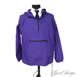 VINTAGE 1990S MENS LL BEAN MADE IN USA AMETHYST PURPLE UNLINED UNSTRUCTURED HOODED PACKABLE RAIN JACKET L