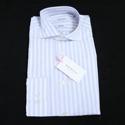 #2 BRAND NEW WITH TAGS RECENT MENS ISAAC MIZRAHI SLIM FIT WHITE AND GREY BROAD STRIPE DRESS SHIRT 16