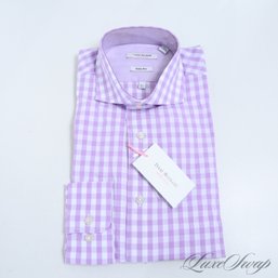 #3 BRAND NEW WITH TAGS RECENT MENS ISAAC MIZRAHI LAVENDER AND WHITE GINGHAM PLAID DRESS SHIRT 16