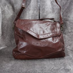 #9 BRAND NEW WITHOUT TAGS LATICO BUTTER SOFT REDDISH INFUSED BROWN LEATHER TOP FLAP SATCHEL BAG W/STRAP