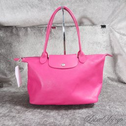 #2 MINT CONDITION AND SUPER RECENT LONGCHAMP PARIS SHOCKING PINK GRAINED LEATHER LARGE HANDBAG BAG