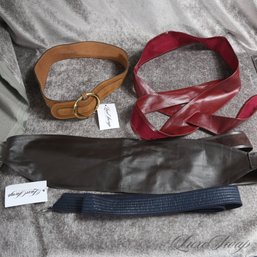 AWESOME LOT OF 4 VINTAGE 1960S 1970S WOMENS WIDE LEATHER AND SUEDE WAIST BELTS MOSTLY FITS ABOUT S/M