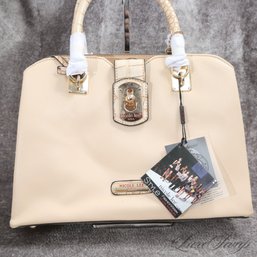 #12 BRAND NEW WITH TAGS NICOLE LEE USA LIGHT KHAKI GRAINED LEATHER AND ALLIGATOR PRINT GOLD HARDWARE BAG