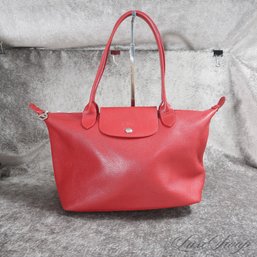 #3 MINT CONDITION AND SUPER RECENT LONGCHAMP PARIS DEEP ROUGE RED GRAINED LEATHER LARGE HANDBAG BAG