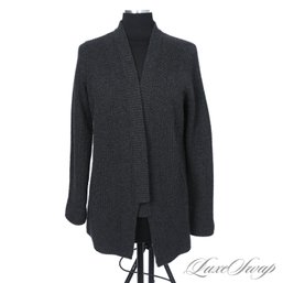 SUMPTUOUSLY SOFT MAGASCHONI NEW YORK CHARCOAL GREY CASHMERE BLEND RIBBED LONG CARDIGAN SWEATER M