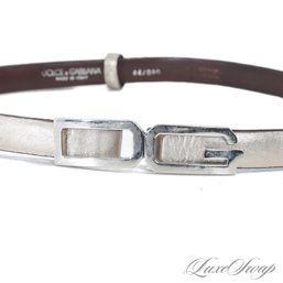 A FANTASTIC MAINLINE TOP TIER DOLCE & GABBANA SILVER LAME LEATHER WAIST BELT WITH DG MONOGRAM BUCKLE 80