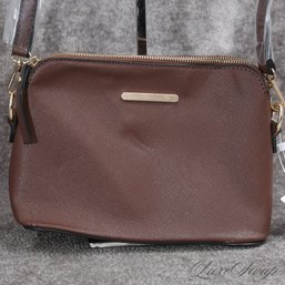#15 BRAND NEW WITH TAGS COFFEE BROWN SAFFIANO GRAIN SMALL BAG W/CROSSBODY STRAP