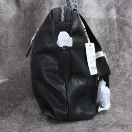 #16 BRAND NEW WITH TAGS URBAN EXPRESSIONS BLACK LEATHERETTE GRAINED SILVER BIG ZIPPER BACKPACK BAG