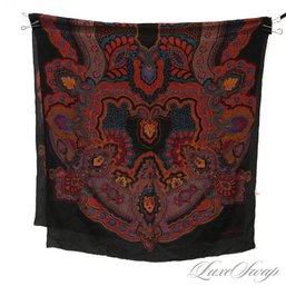 EXTREMELY RARE MINT CONDITION VINTAGE CHRISTIAN DIOR MADE IN FRANCE LARGE 55' SILK BLACK PAISLEY SHAWL SCARF