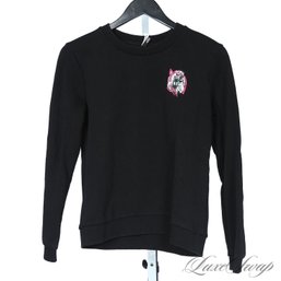 VERSUS BY VERSACE WOMENS BLACK RINGSPUN CREWNECK SWEATSHIRT WITH SCREAMING LOGO FITS ABOUT A XS/S