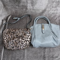 #18 BRAND NEW WITHOUT TAGS SUPER CUTE SMOKE GREY GRAINED LEATHERETTE 2 IN 1 SATCHEL BAG W/CHEETAH TAKEAWAY