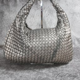 #10 THE ONE EVERYONE WANTS! BOTTEGA VENETA MADE IN ITALY METALLIC ANTHRACITE WASHED 'INTRECCIATO' LARGE BAG