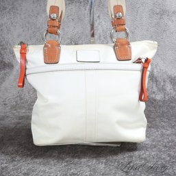 #13 SUPER CUTE AND SUMMER PERFECT COACH 'THE HAMPTONS MINI TOTE'  EGGSHELL WHITE SATIN M0768-11744 HANDBAG