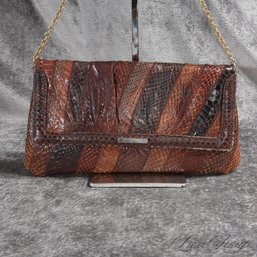 OH I LOVE THIS! NEAR MINT VINTAGE 1980S SUSAN GAIL MADE IN SPAIN TOBACCO BROWN GENUINE SNAKESKIN FLAP BAG