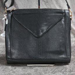 BRAND NEW WITHOUT TAGS ANONYMOUS BLACK SNAKESKIN PRINT ZIP TOP FLAP MID SIZE CITY BAG