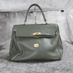 #17 A TRULY EXCEPTION MAC DOUGLAS DEEP OLIVE GREEN GRAINED LEATHER HERMES KELLY / BIRKIN STYLE 16' HANDBAG