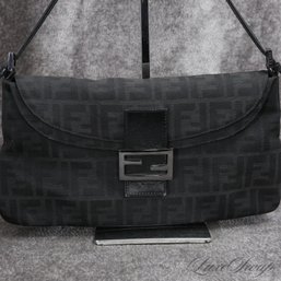 #24 THE STAR OF THE SHOW! AUTHENTIC FENDI MADE IN ITALY BLACK JACQUARD MONOGRAM FF CLASP LARGE 12' FLAP BAG